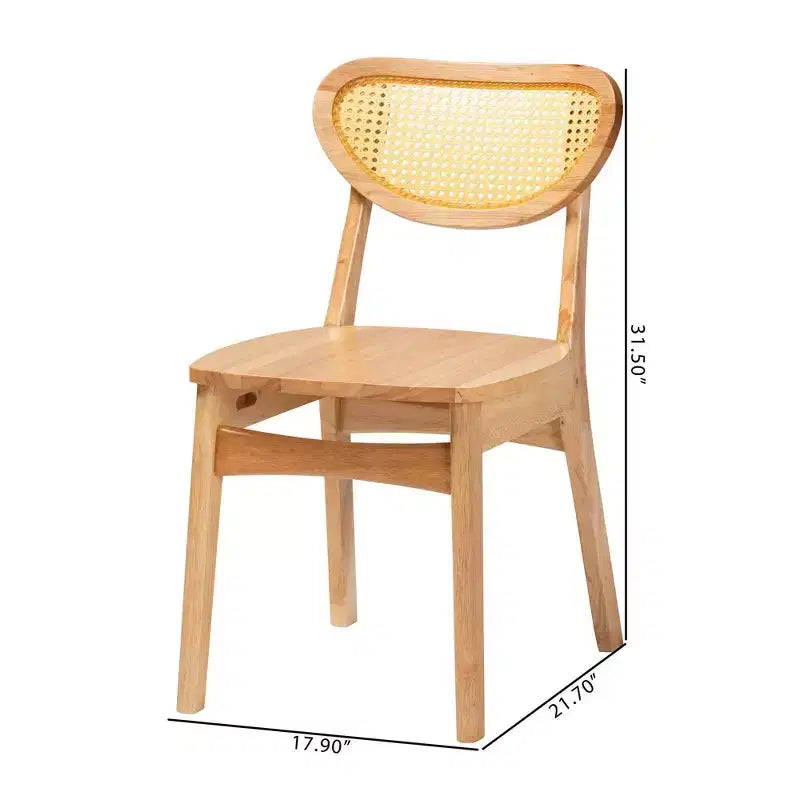 Chaise de salle à manger Nenet en bois et rotin chêne brun/brun clair : Milieu du siècle, dossier en croissant, pieds inclinés