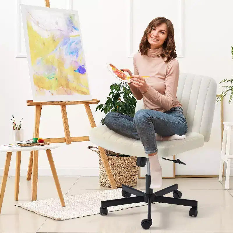 Chaise sans accoudoirs Croisée avec Roues, Chaise de Bureau à Jambes Croisées Réglable en Hauteur, Chaise de Bureau pour Bureau, Chambre, Salon