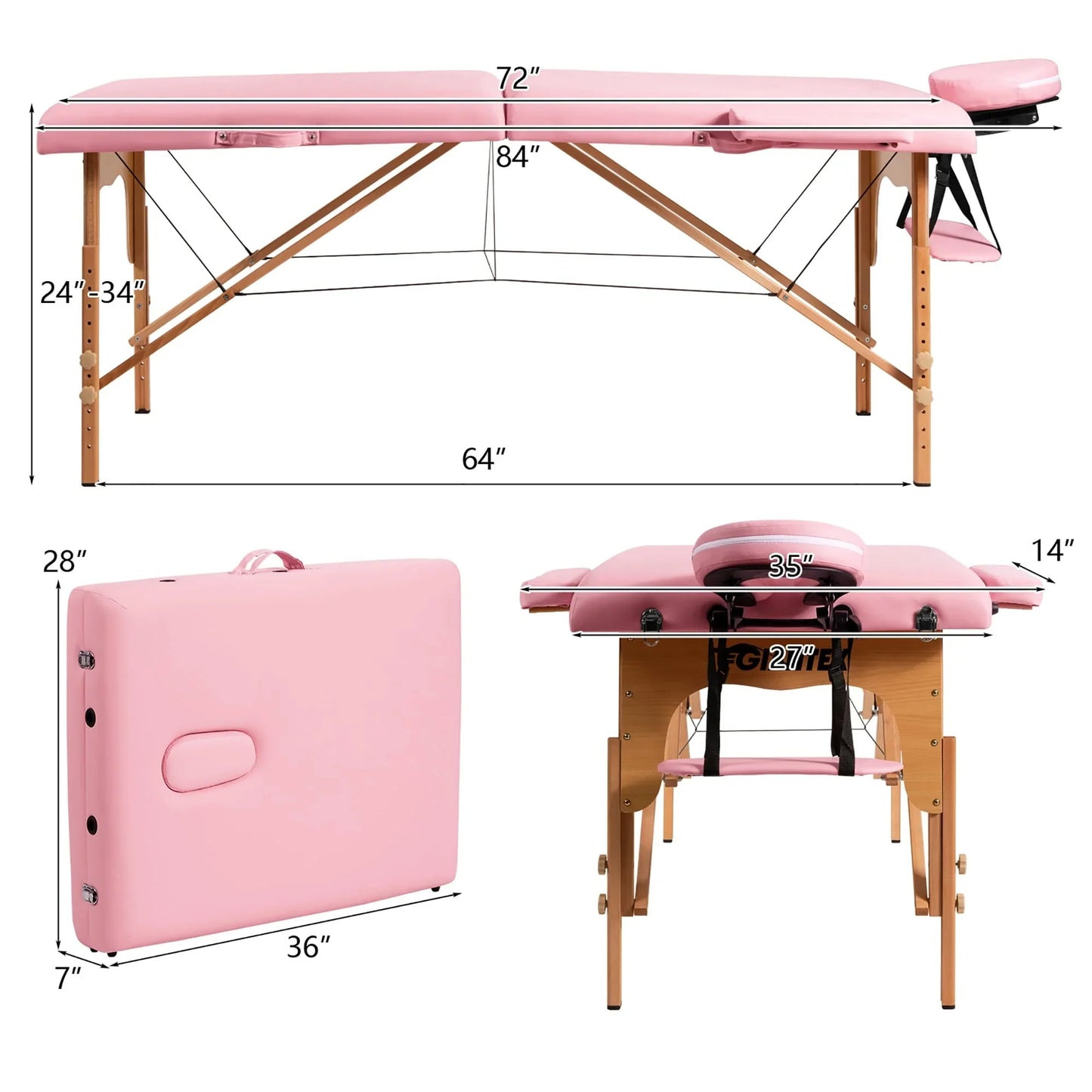 84L Portable Massage Table Adjustable Facial Spa Bed Tattoo w/ Carry