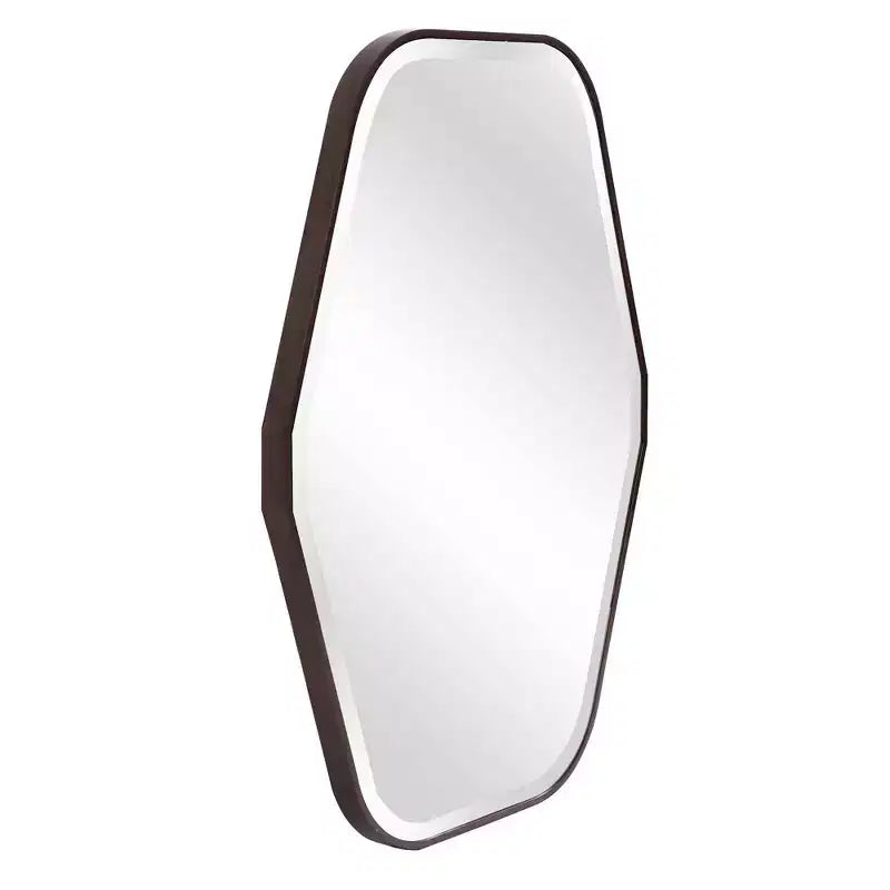 Miroir mural octogonal 39"x29" avec cadre en bois teinté espresso : Style moderne, Aucun assemblage requis, Fixation murale