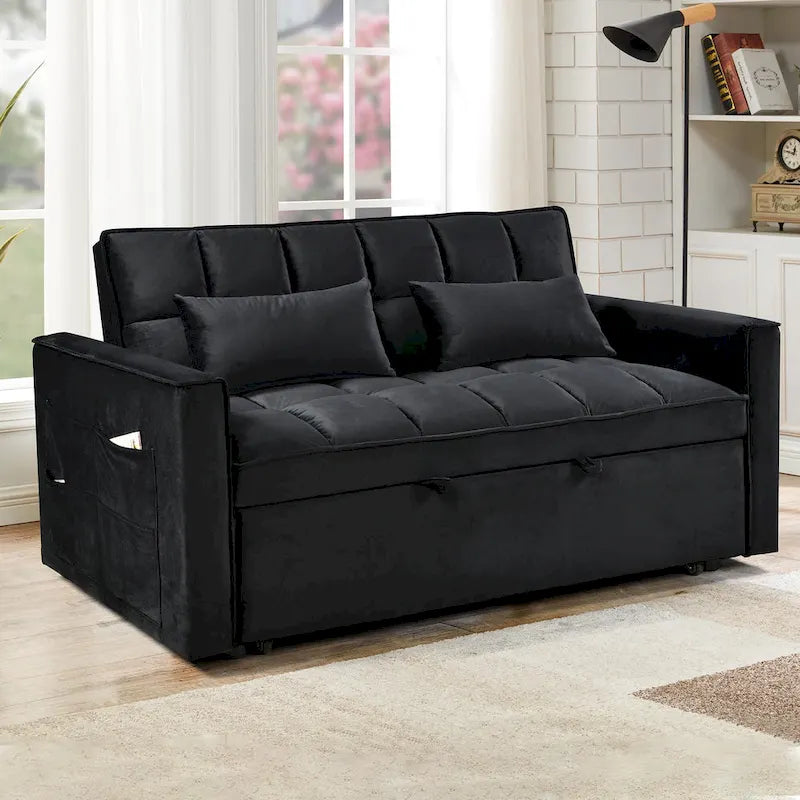 Modern Velvet Futon Loveseat with Reclining Backrest & Pockets, Seats 2 ??Dark Gray / Light Gray / Blue / Black