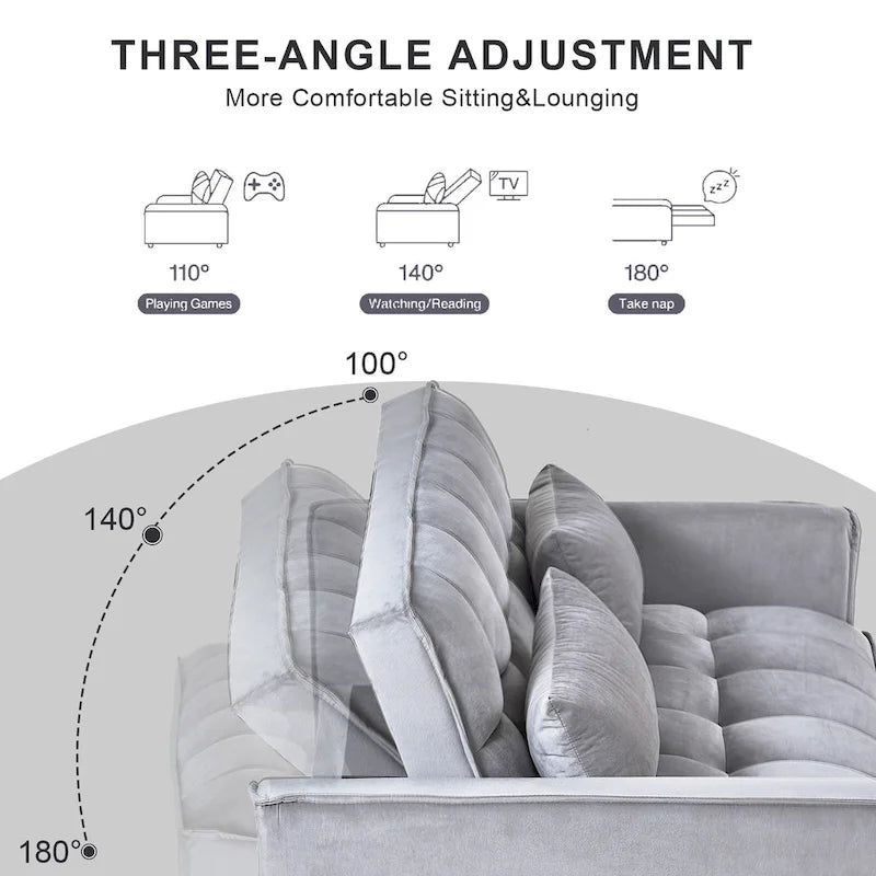 Modern Velvet Futon Loveseat with Reclining Backrest & Pockets, Seats 2 ??Dark Gray / Light Gray / Blue / Black