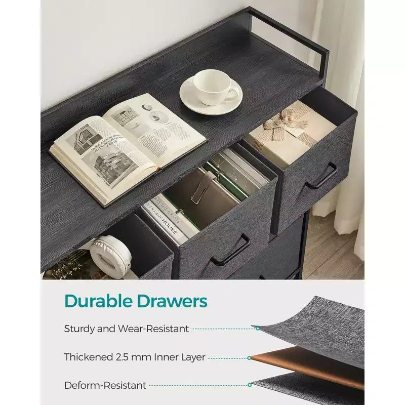 Commode pour chambre à coucher, chiffonnier, meuble de rangement pour vêtements 7 tiroirs en tissu avec poignées, 30P x 80L x 71H cm, Gris