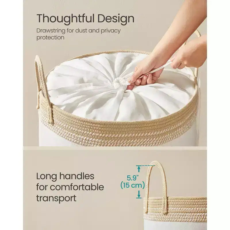 Panier à linge, Panier à linge de 90 L, Sac à linge avec couvercle, avec poignées, cordon de serrage, pour vêtements, couvertures, 50 x 50 x 46 cm