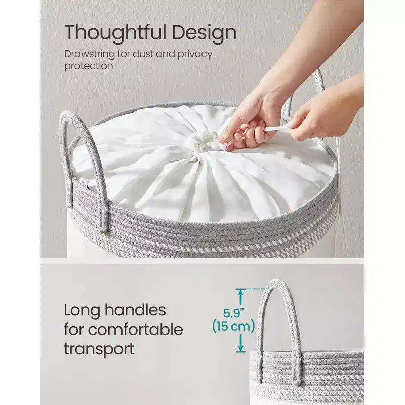 Panier à linge, Panier à linge de 90 L, Sac à linge avec couvercle, avec poignées, cordon de serrage, pour vêtements, couvertures, 50 x 50 x 46 cm