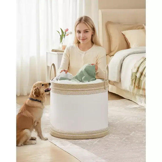SONGMICS Laundry Hamper, 23.8 Gal. Laundry Basket, Laundry Bag with Lid, with Handles, Drawstring, for Clothing, Blankets, 19.7 x 19.7 x 18.1 Inches