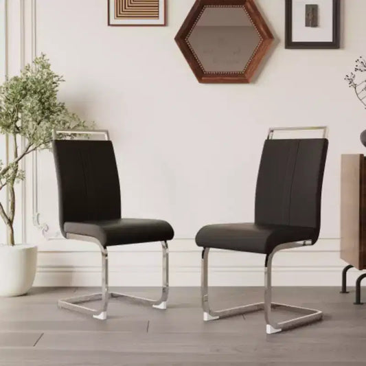 Modern High-Back Dining Chairs with C-Shaped Metal Legs, 2-Pack
