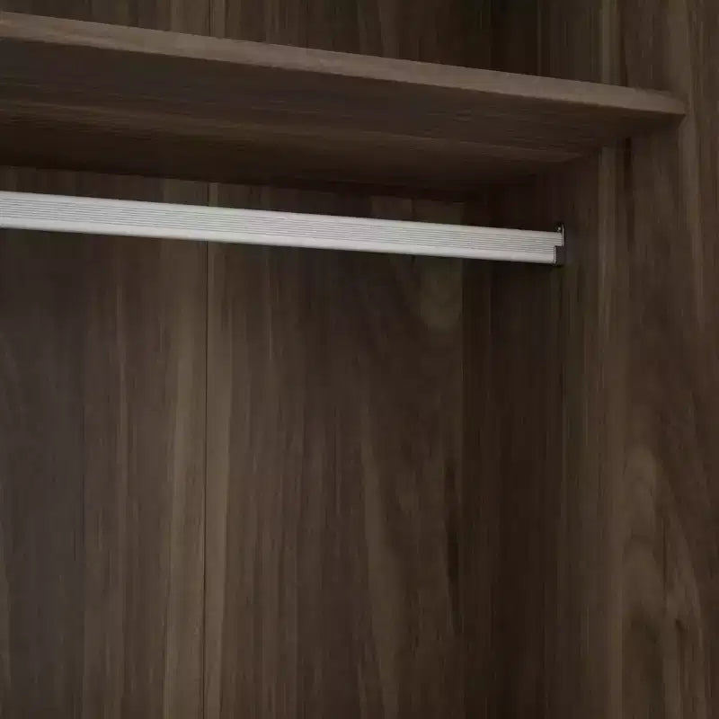 Armoire penderie à persiennes 3 portes en bois avec tringle et étagères de rangement