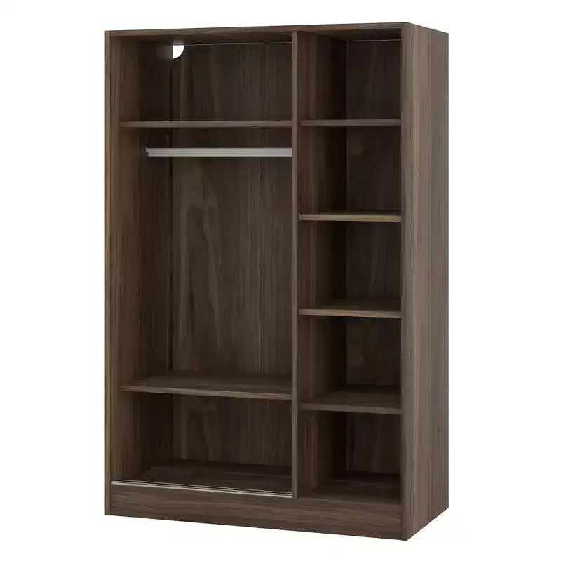 Armoire penderie à persiennes 3 portes en bois avec tringle et étagères de rangement