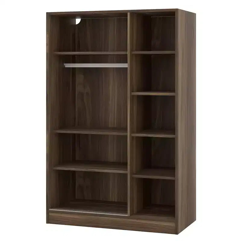 Armoire penderie à persiennes 3 portes en bois avec tringle et étagères de rangement