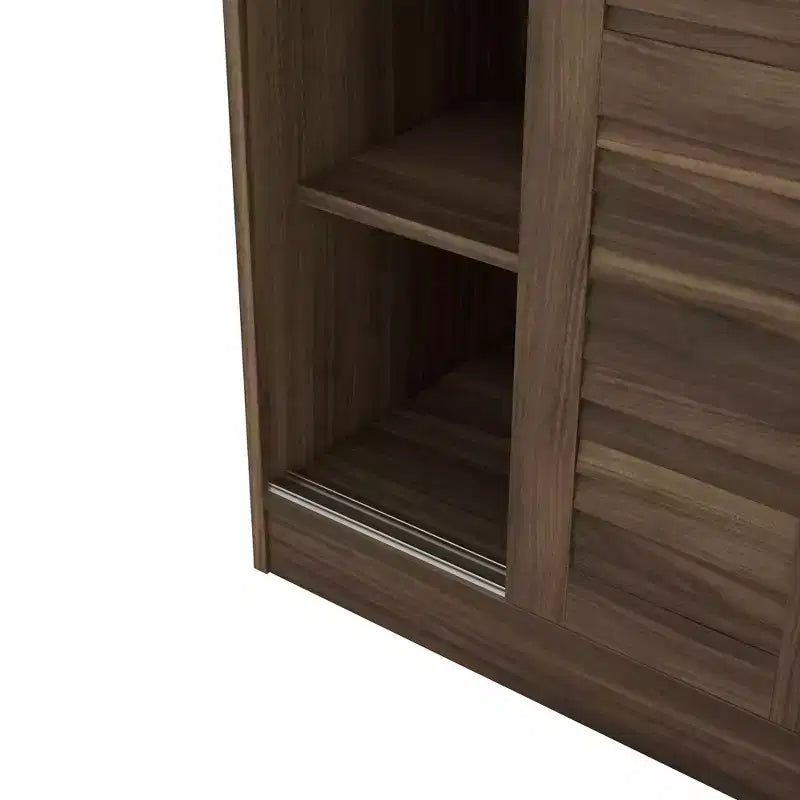 Armoire penderie à persiennes 3 portes en bois avec tringle et étagères de rangement
