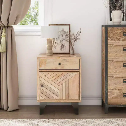 Table de chevet contemporaine Fogmere avec tiroir, naturelle