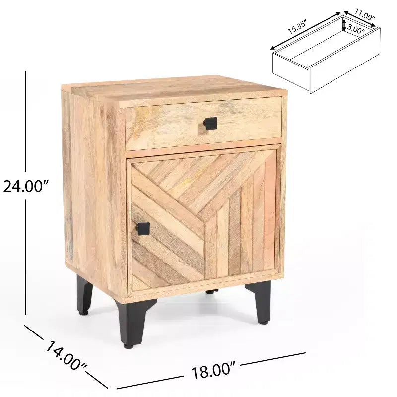 Table de chevet contemporaine Fogmere avec tiroir, naturelle
