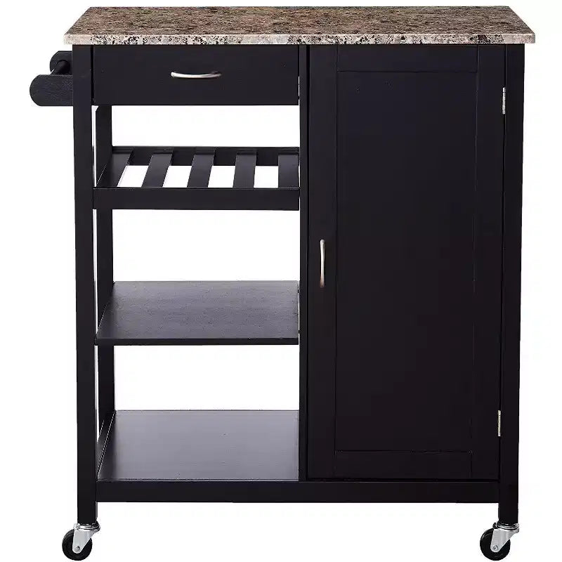 Chariot de rangement de cuisine avec dessus finition bois et marbre