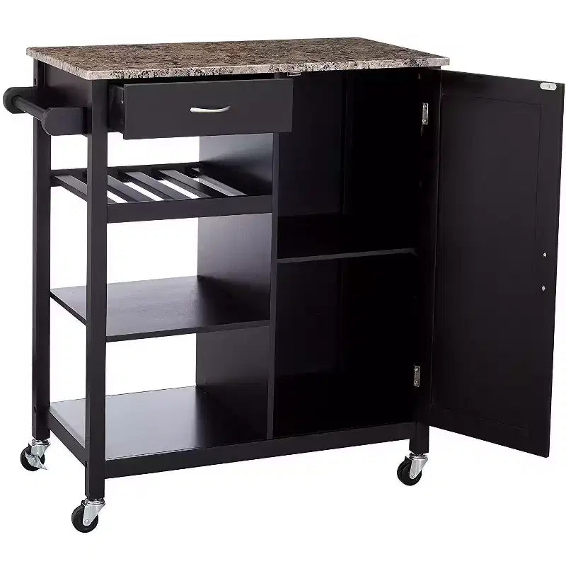 Chariot de rangement de cuisine avec dessus finition bois et marbre