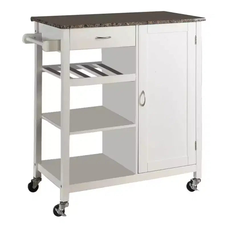 Chariot de rangement de cuisine avec dessus finition bois et marbre