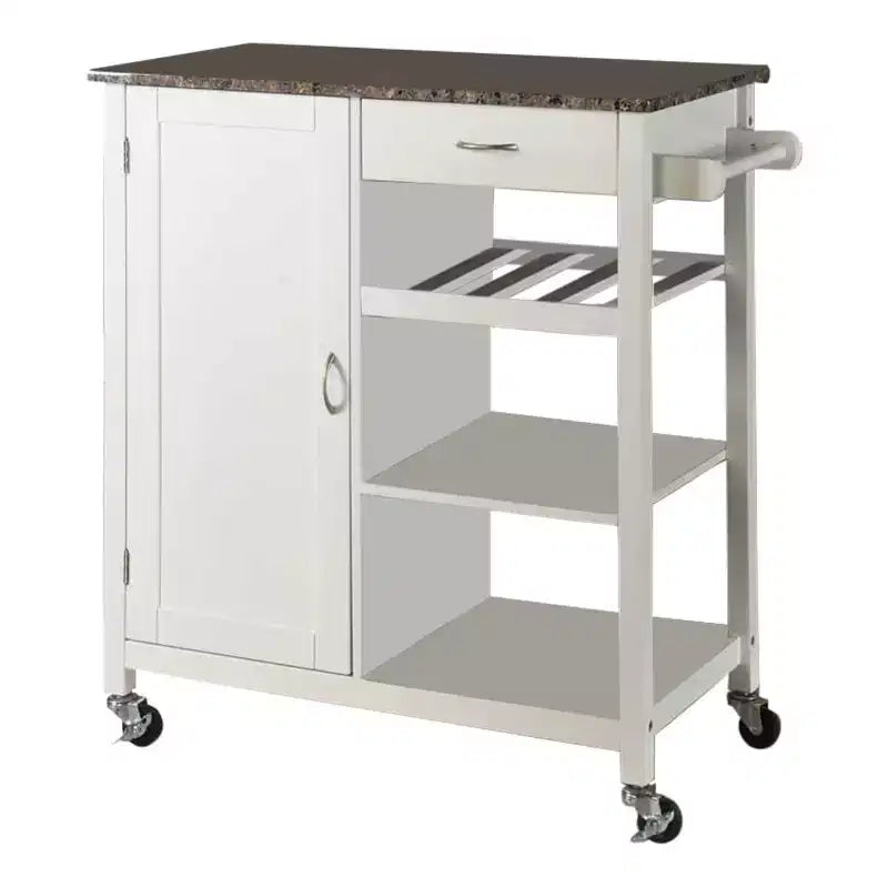 Chariot de rangement de cuisine avec dessus finition bois et marbre