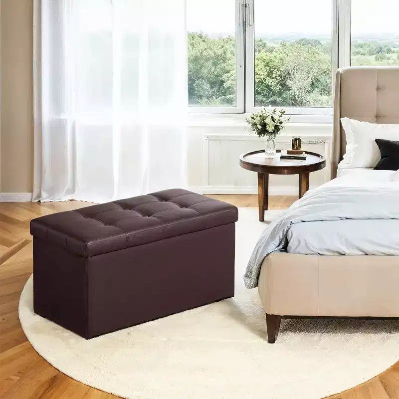 Banc ottoman de rangement 30", Ottoman avec rangement, Banc de rangement en cuir, Supporte jusqu'à 300 kg pour le salon