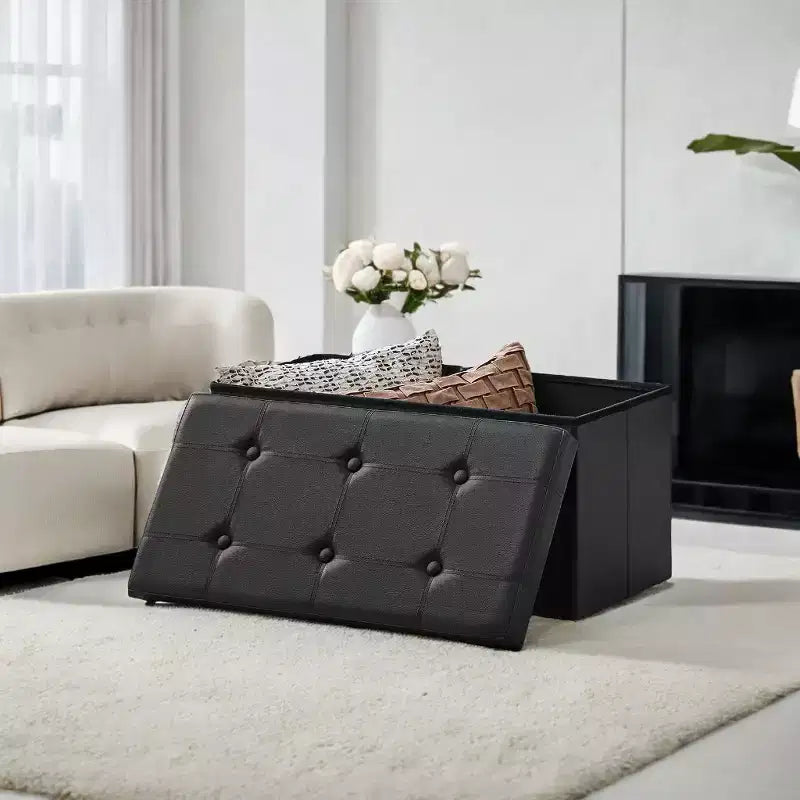 Banc ottoman de rangement 30", Ottoman avec rangement, Banc de rangement en cuir, Supporte jusqu'à 300 kg pour le salon