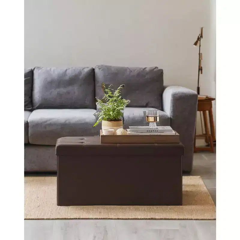 Banc ottoman de rangement 30", Ottoman avec rangement, Banc de rangement en cuir, Supporte jusqu'à 300 kg pour le salon