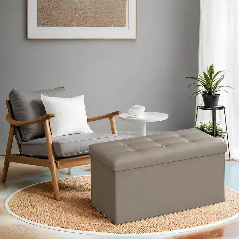 Banc ottoman de rangement 30", Ottoman avec rangement, Banc de rangement en cuir, Supporte jusqu'à 300 kg pour le salon