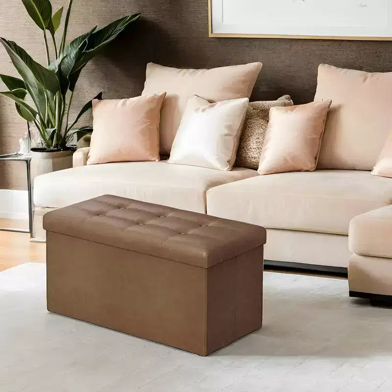 Banc ottoman de rangement 30", Ottoman avec rangement, Banc de rangement en cuir, Supporte jusqu'à 300 kg pour le salon
