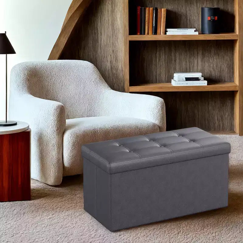 Banc ottoman de rangement 30", Ottoman avec rangement, Banc de rangement en cuir, Supporte jusqu'à 300 kg pour le salon