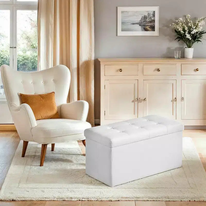 Banc ottoman de rangement 30", Ottoman avec rangement, Banc de rangement en cuir, Supporte jusqu'à 300 kg pour le salon