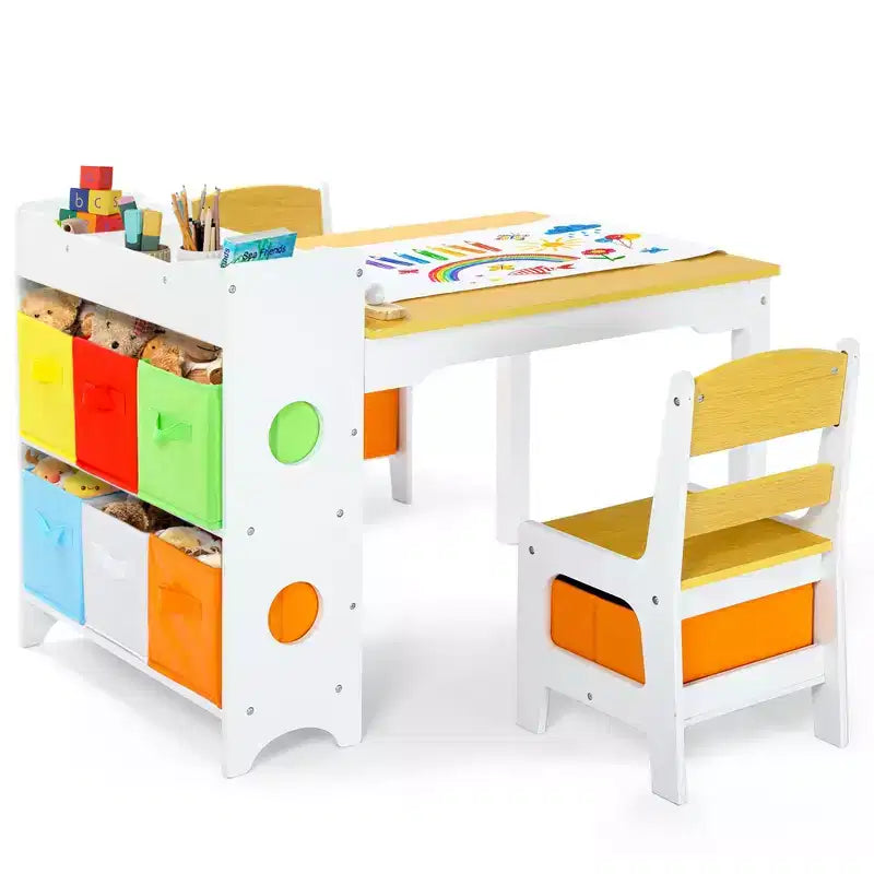 Table et 2 chaises pour enfants 3 en 1 avec rangement, plateau amovible et tableau noir, pour l'art, les loisirs créatifs, la lecture