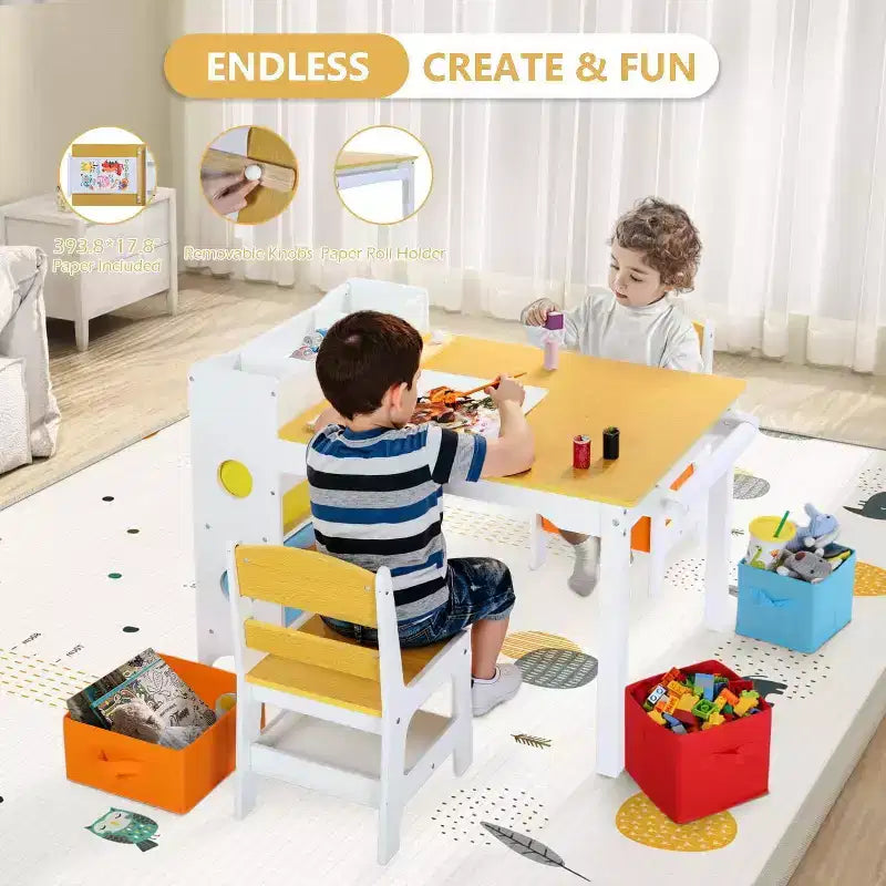 Table et 2 chaises pour enfants 3 en 1 avec rangement, plateau amovible et tableau noir, pour l'art, les loisirs créatifs, la lecture