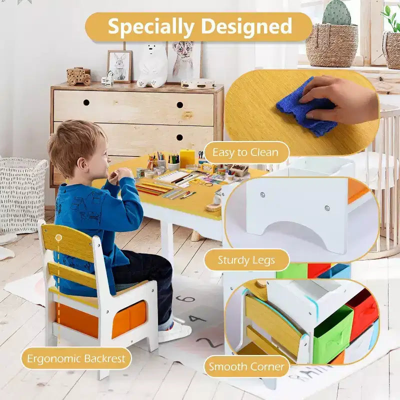 Table et 2 chaises pour enfants 3 en 1 avec rangement, plateau amovible et tableau noir, pour l'art, les loisirs créatifs, la lecture