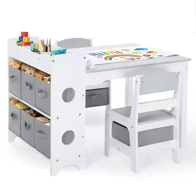 Table et 2 chaises pour enfants 3 en 1 avec rangement, plateau amovible et tableau noir, pour l'art, les loisirs créatifs, la lecture