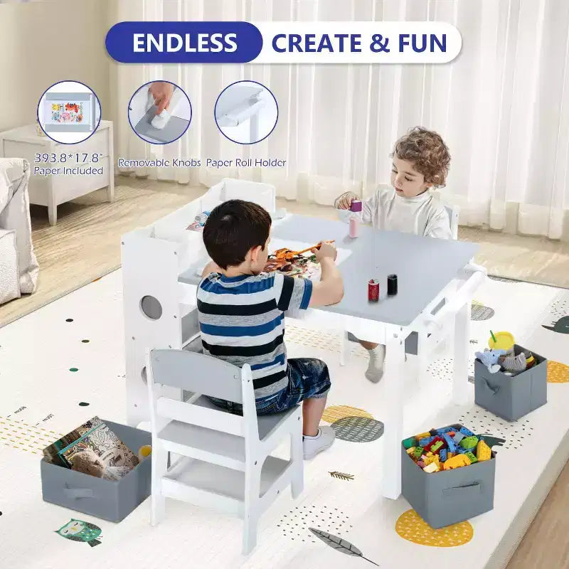 Table et 2 chaises pour enfants 3 en 1 avec rangement, plateau amovible et tableau noir, pour l'art, les loisirs créatifs, la lecture