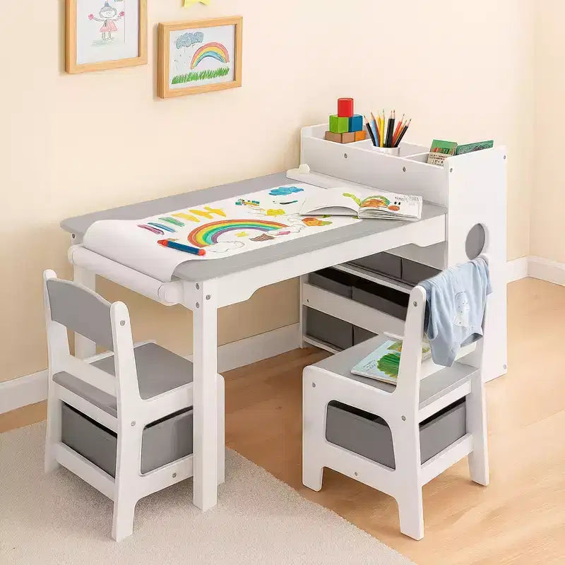 Table et 2 chaises pour enfants 3 en 1 avec rangement, plateau amovible et tableau noir, pour l'art, les loisirs créatifs, la lecture