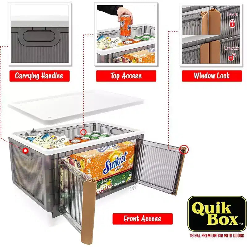 Quik Box - Bacs de Rangement Empilables de 72 Litres avec Portes, Organisateur Pliable Conteneur Pliant Parfait Pour Toute Maison