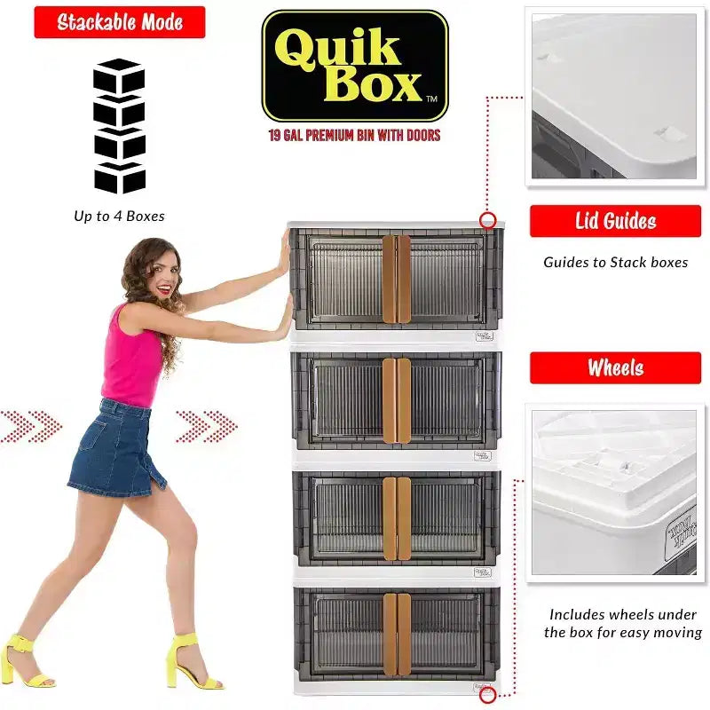 Quik Box - Bacs de Rangement Empilables de 72 Litres avec Portes, Organisateur Pliable Conteneur Pliant Parfait Pour Toute Maison