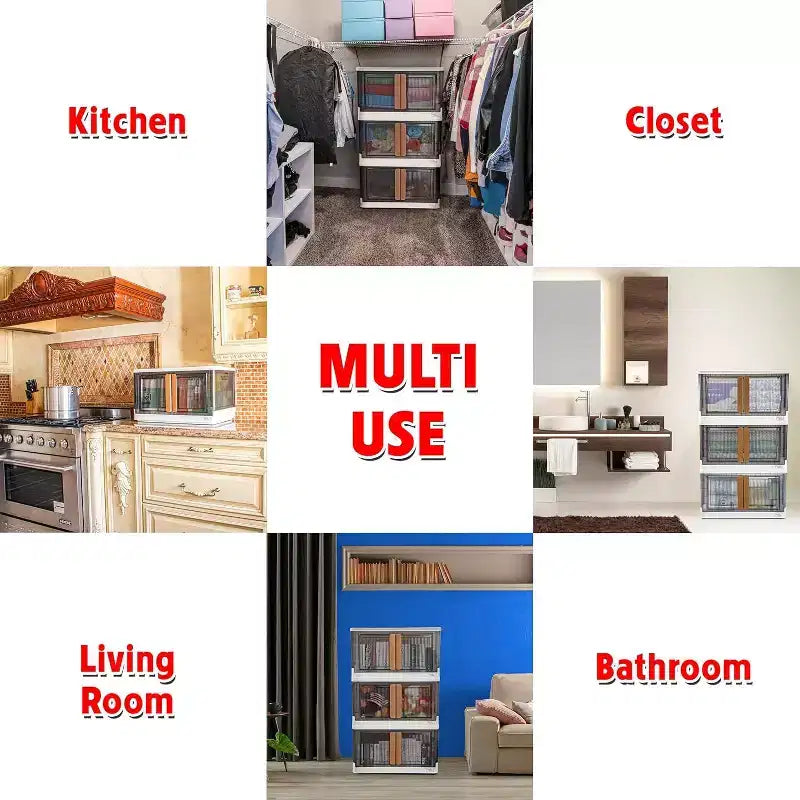 Quik Box - Bacs de Rangement Empilables de 72 Litres avec Portes, Organisateur Pliable Conteneur Pliant Parfait Pour Toute Maison