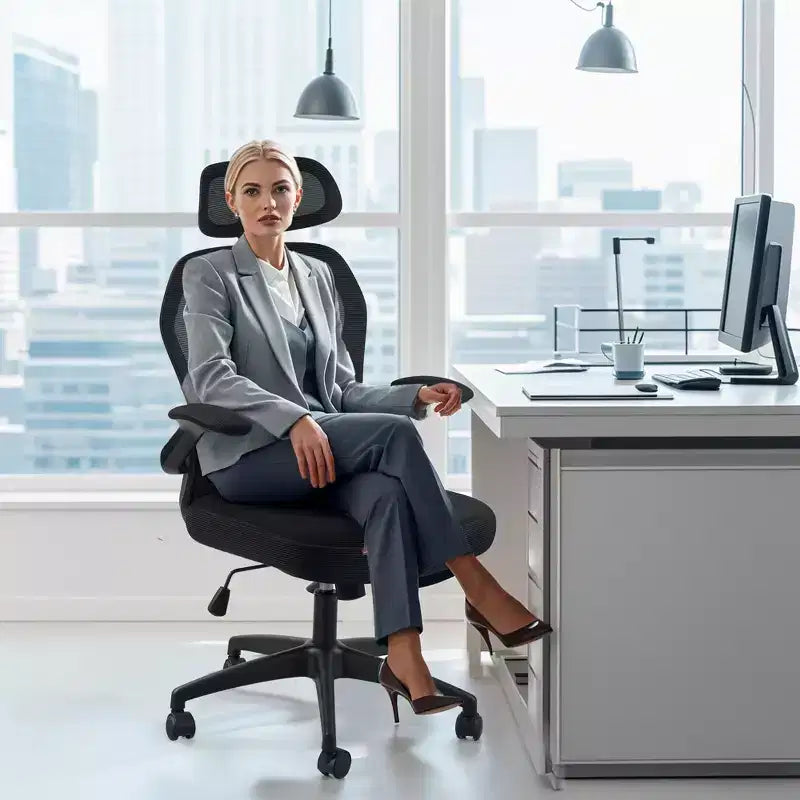 Chaise de bureau ergonomique en maille avec soutien lombaire réglable, accoudoirs relevables, appui-tête, capacité de 136 kg, pour bureau à domicile ou télétravail