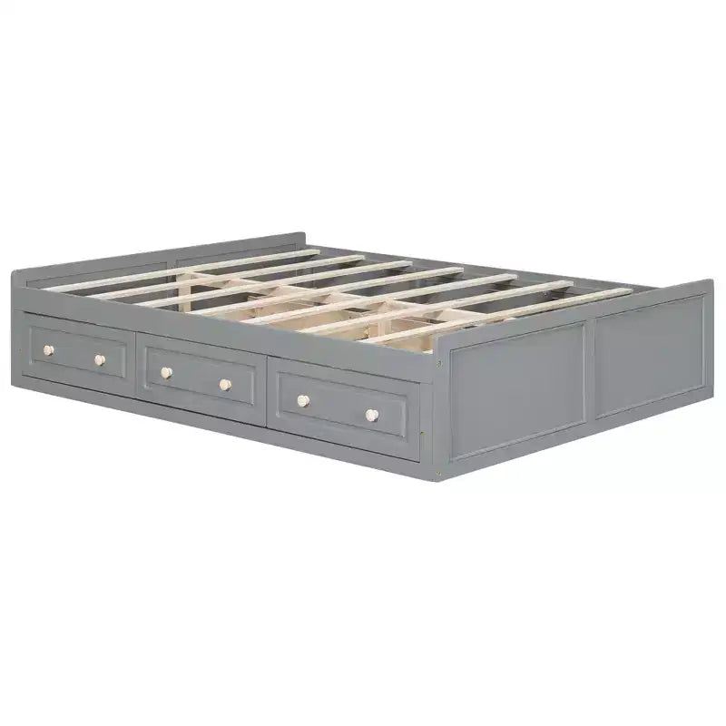 Lit plate-forme en bois Queen Size, cadre de lit avec 6 tiroirs