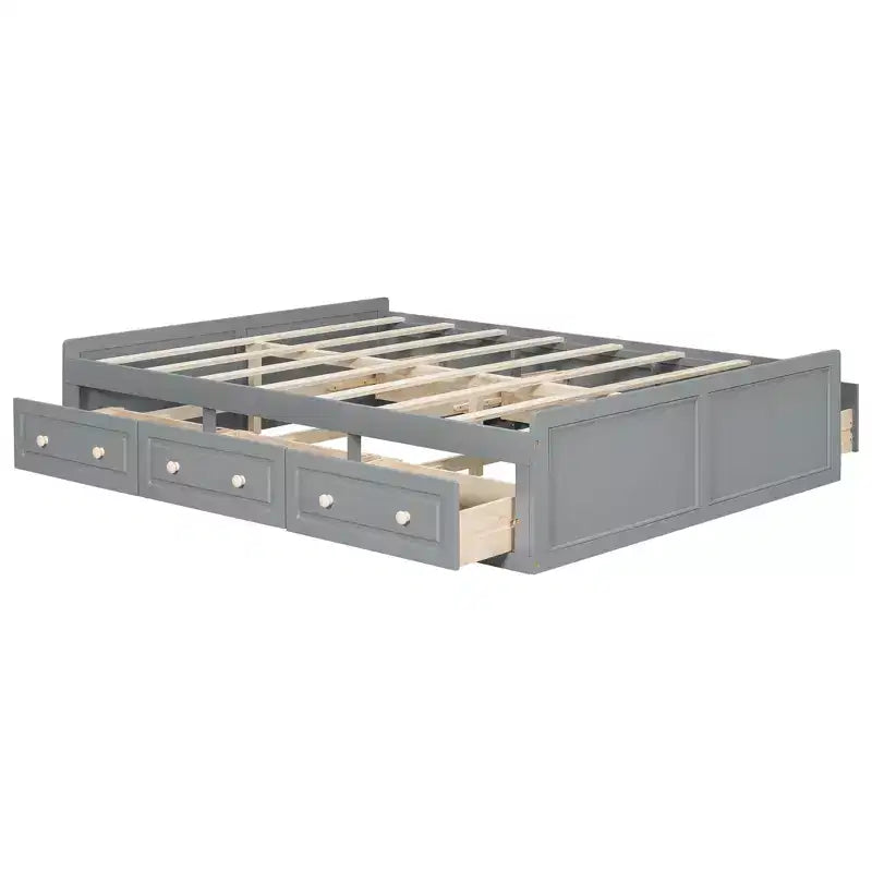 Lit plate-forme en bois Queen Size, cadre de lit avec 6 tiroirs