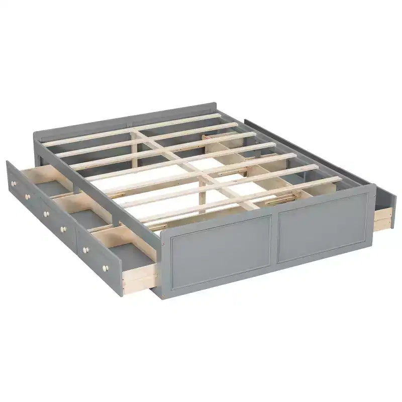 Lit plate-forme en bois Queen Size, cadre de lit avec 6 tiroirs