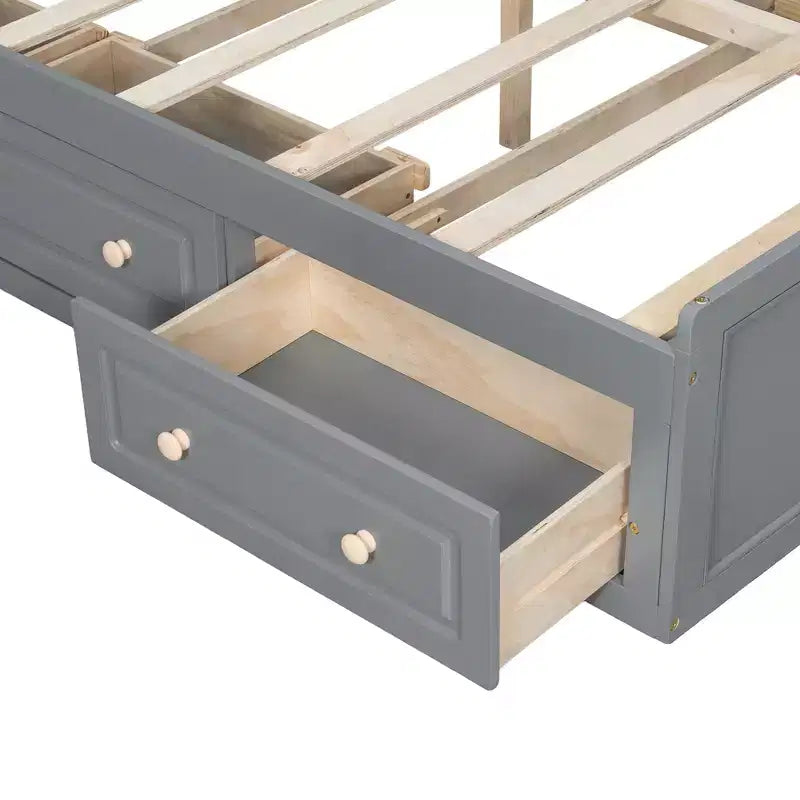 Lit plate-forme en bois Queen Size, cadre de lit avec 6 tiroirs