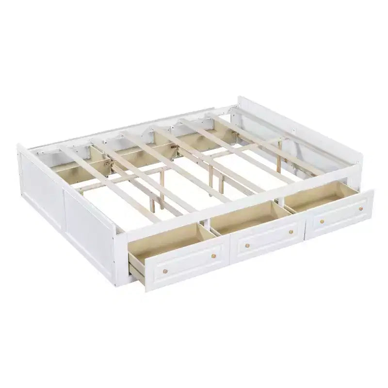 Lit plate-forme en bois Queen Size, cadre de lit avec 6 tiroirs