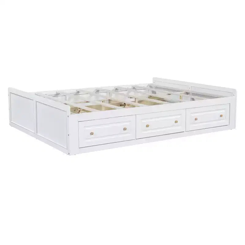 Lit plate-forme en bois Queen Size, cadre de lit avec 6 tiroirs