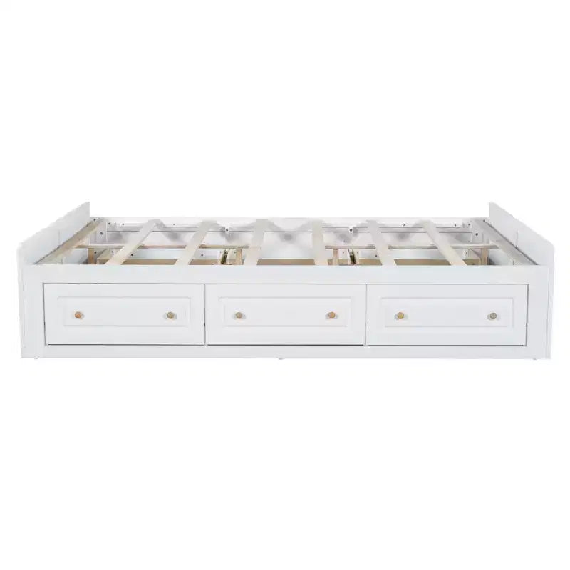 Lit plate-forme en bois Queen Size, cadre de lit avec 6 tiroirs
