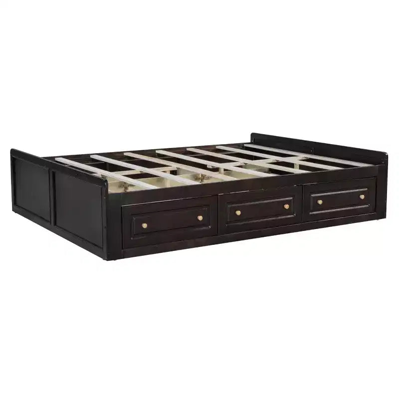Lit plate-forme en bois Queen Size, cadre de lit avec 6 tiroirs