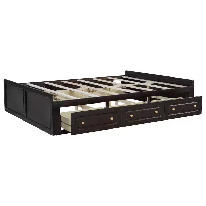 Lit plate-forme en bois Queen Size, cadre de lit avec 6 tiroirs