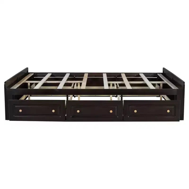 Lit plate-forme en bois Queen Size, cadre de lit avec 6 tiroirs