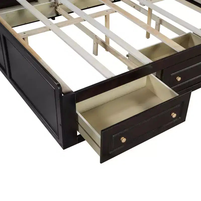 Lit plate-forme en bois Queen Size, cadre de lit avec 6 tiroirs