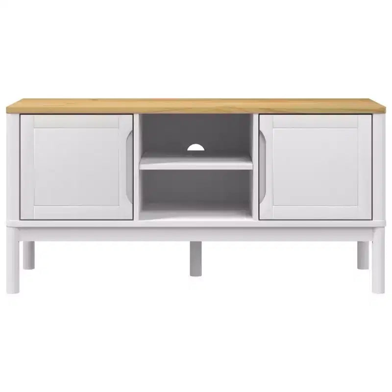 Meuble TV Floro - Bois de pin massif - Meuble moderne blanc - 114x43x55 cm - Convient aux téléviseurs de 51 à 60 pouces - Grand espace de rangement - Idéal pour le salon